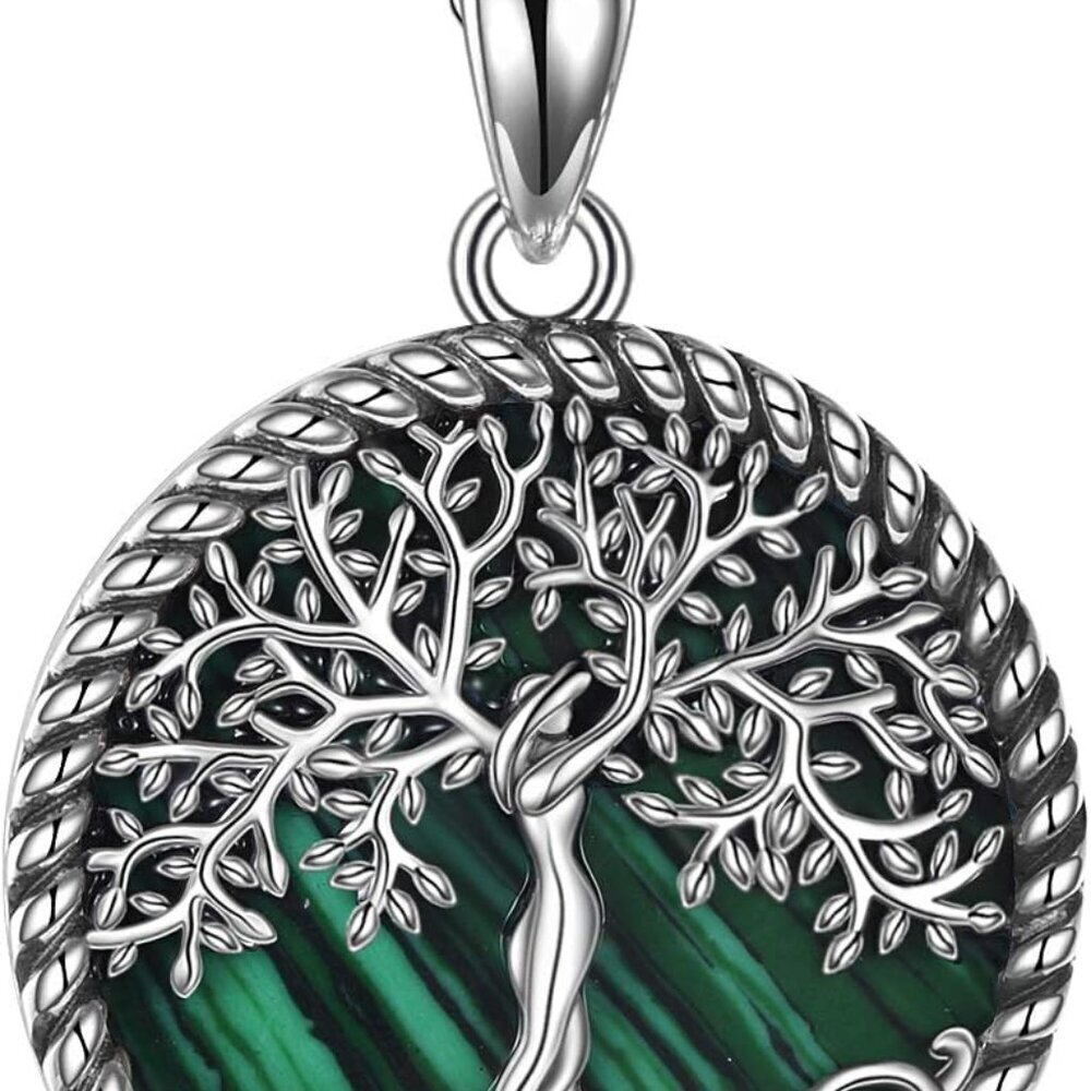 Tree of Life Necklace Sterling Silver Black Onyx Opal Malachite Turquoise Mother